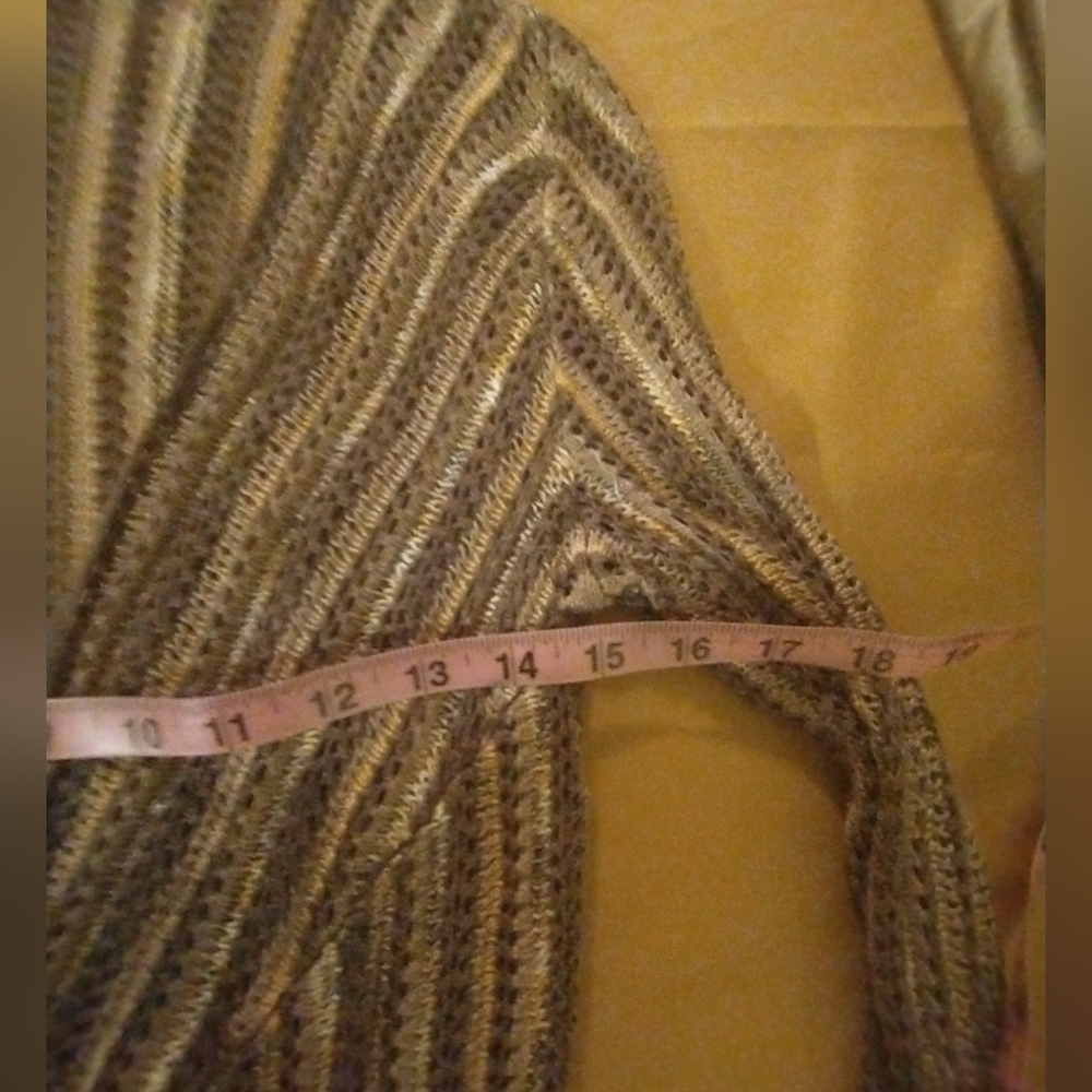 Nic +Zoe  Crochet Gold And Taupe  Cardigan With Tie Front - Picture 6 of 11